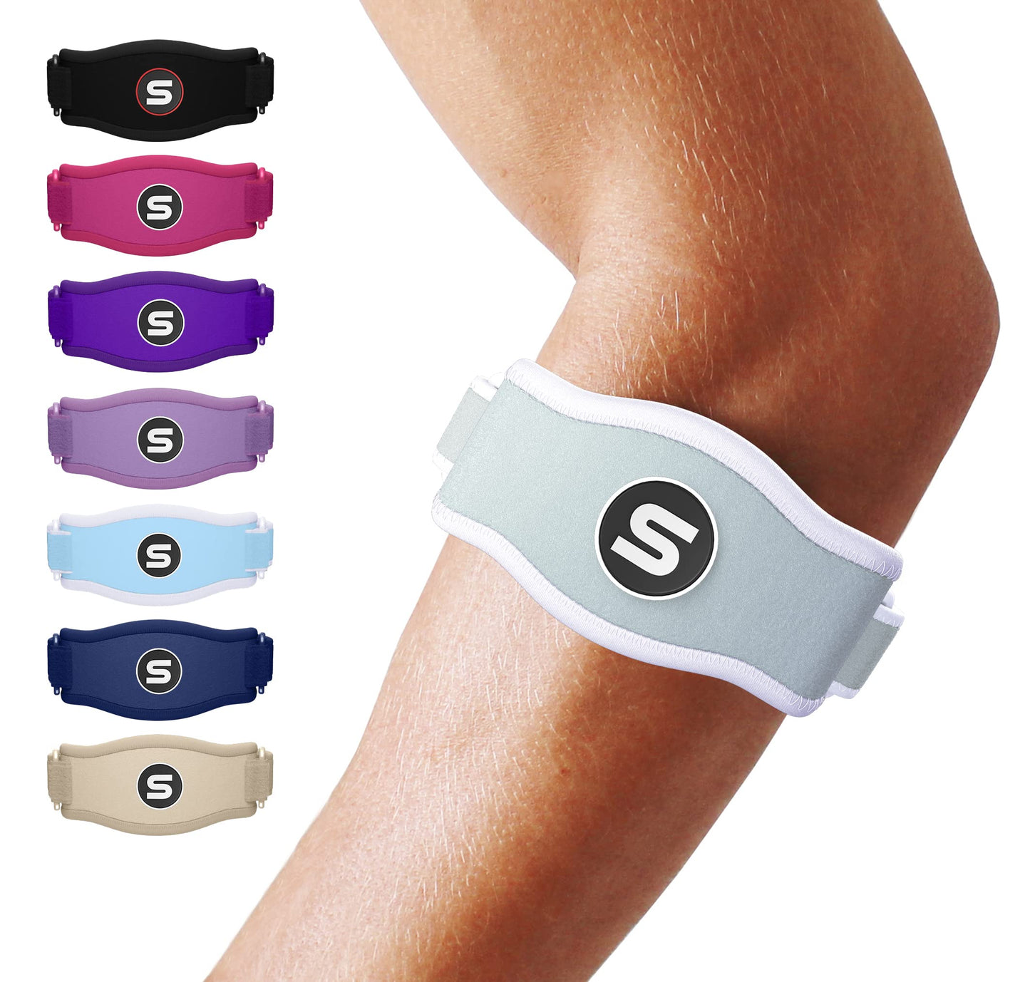 Sleeve Stars Tennis Elbow Support Strap, Golfers Elbow Support for Men & Women Epicondylitis Clasp, Counterforce Arm Band for Tendonitis Relief & Support, w/ 3 Straps Length, Fits 9"-23" (Mint Green)