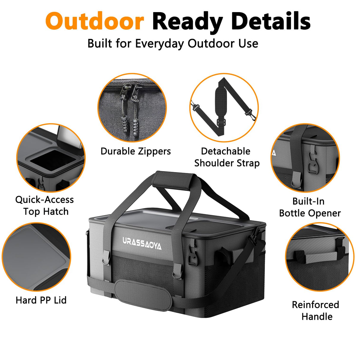 [2026 Updated] 50 Can Collapsible Soft Cooler Bag with Hard PP Lid, Leakproof Insulated Ice Chest with Quick-Access Top Hatch, Bottle Opener & Mini Table for Beach, Camping, Travel (Charcoal Gray)