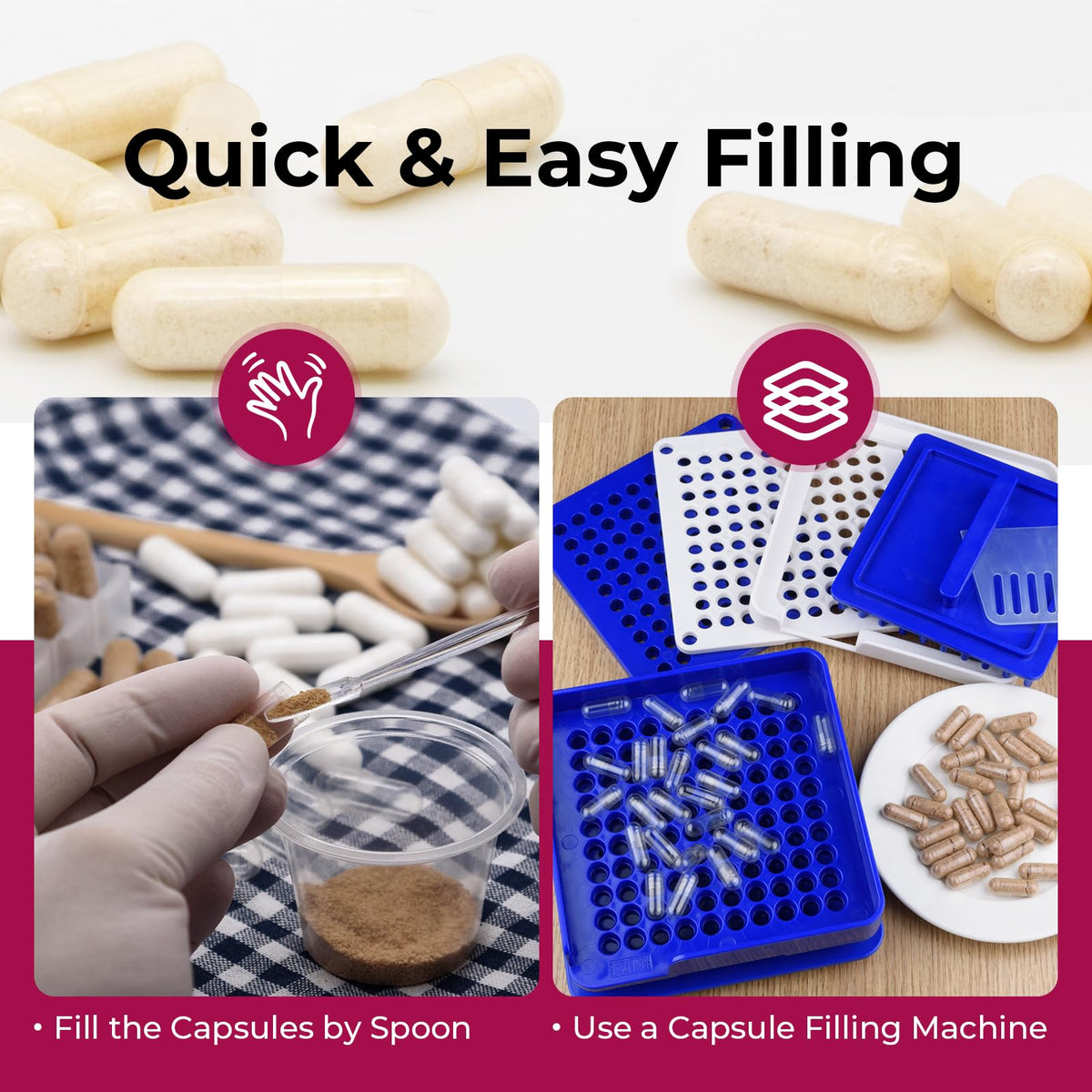 ATLEMISME Empty Gelatin Capsules Size 1 (1000 Count) – Gel Caps for DIY Filling with 2 Micro Lab Spoons