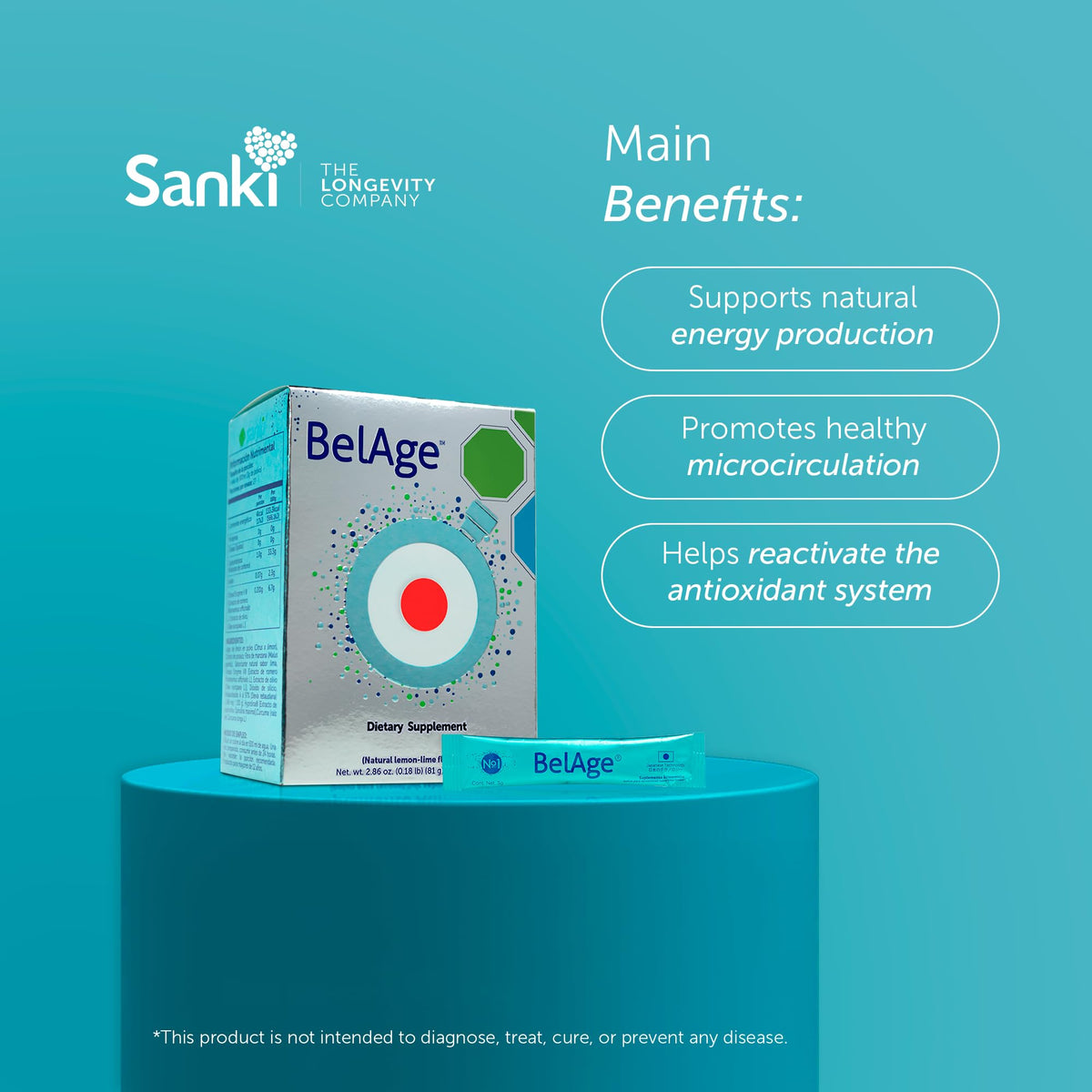 Sanki Belage Dietary Supplement Antioxidant 100% All-Natural with Hyproline Box with 27 Packets Lemon-Lime Flavor