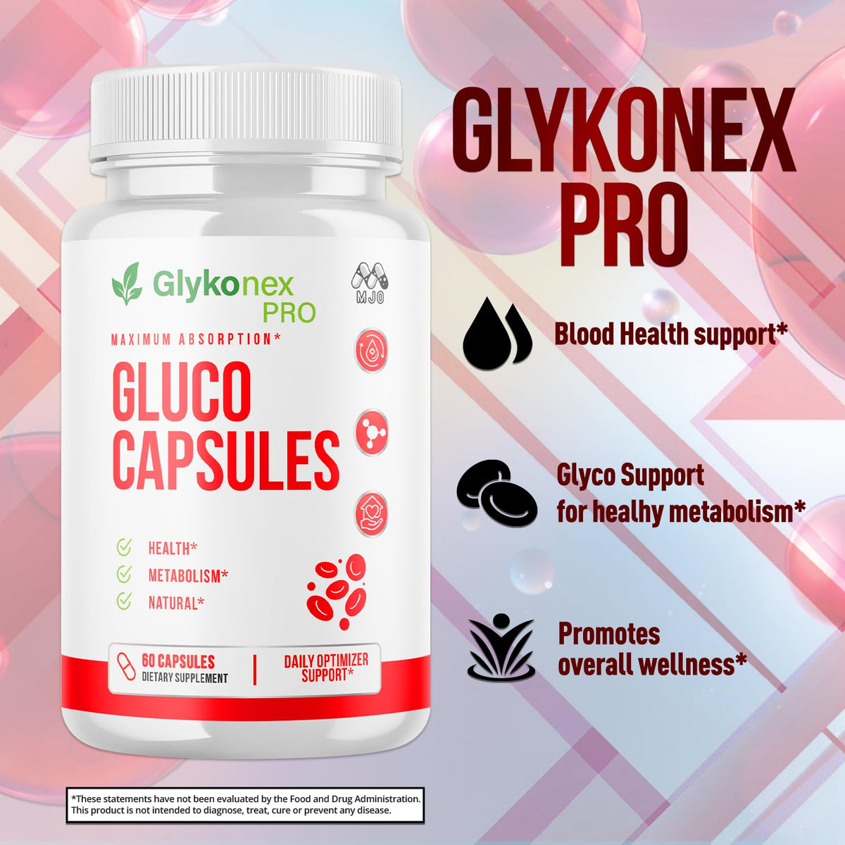 (5 Pack) Gluco Capsules, Official Glykonex Pro Gluco Pills with All Natural Ingredients, Maximum Strength Glykonix Supplement Vitamins Supporting Optimal Wellness and Health Naturally (300 Capsules)