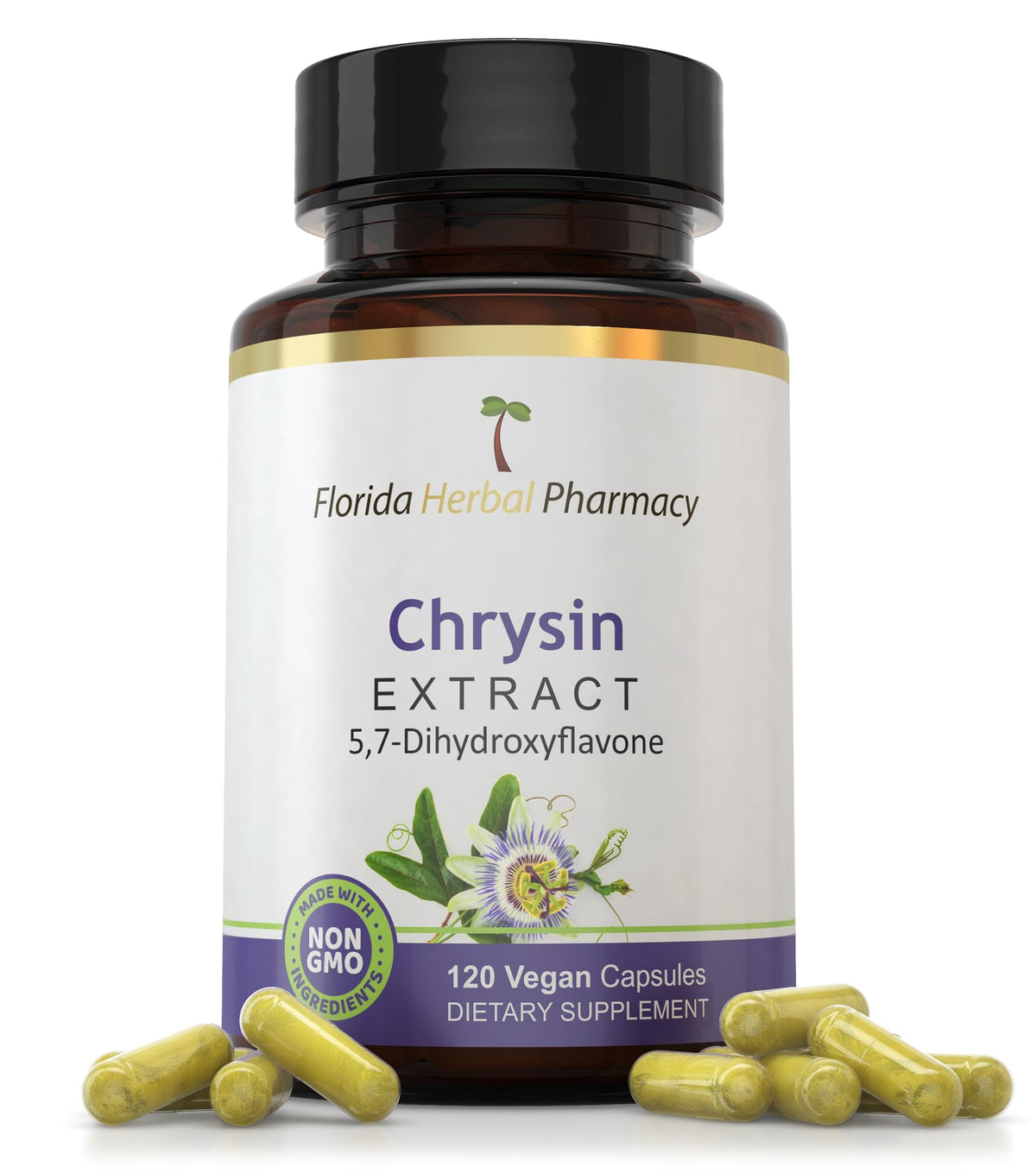 Florida Herbal Pharmacy, Chrysin 5, 7 - Dihydroxyflavone Supplement Capsules (120 Capsules), 4 Months Supply