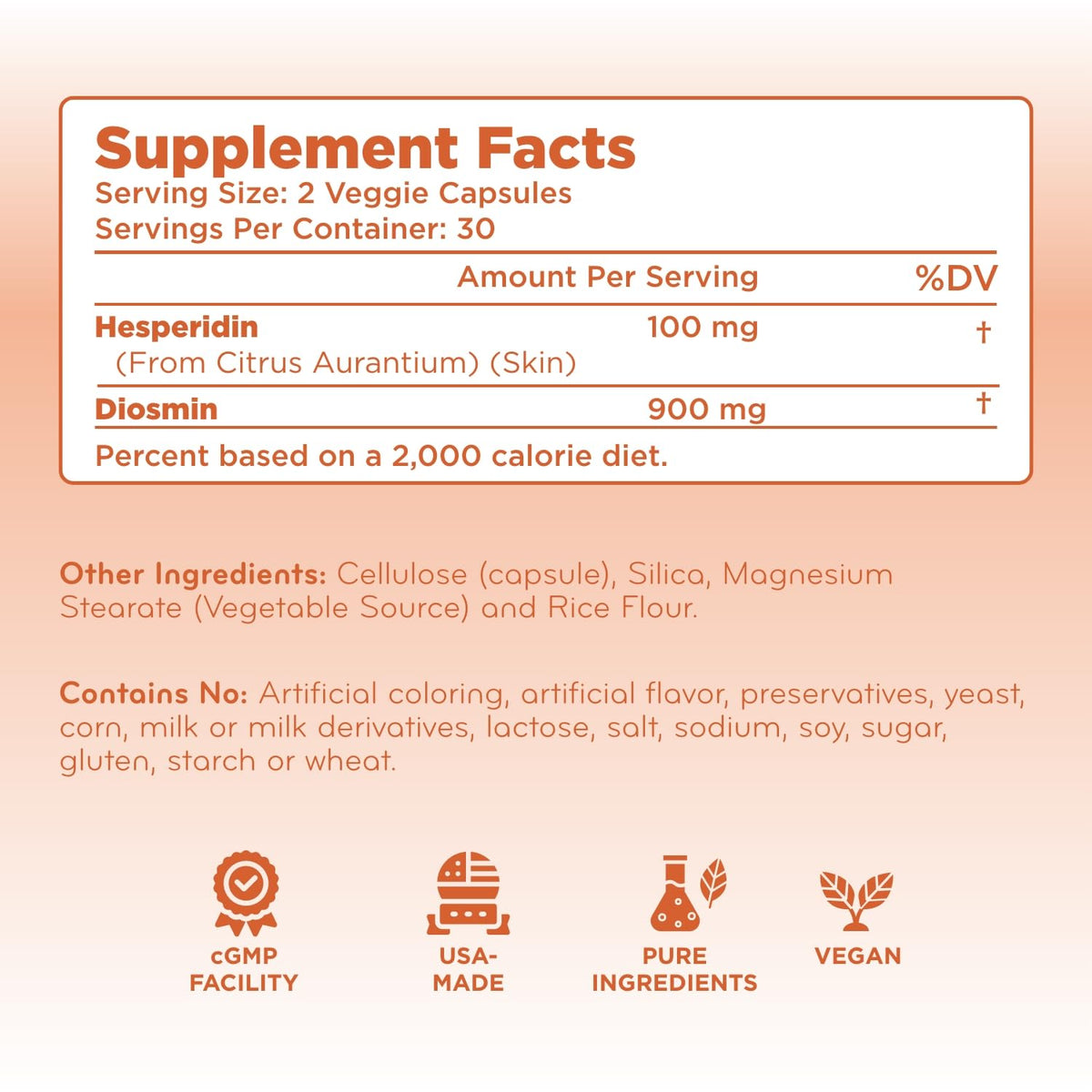 Clear Formulas Diosmin Hesperidin 1000 mg Vein Support – 30 Servings