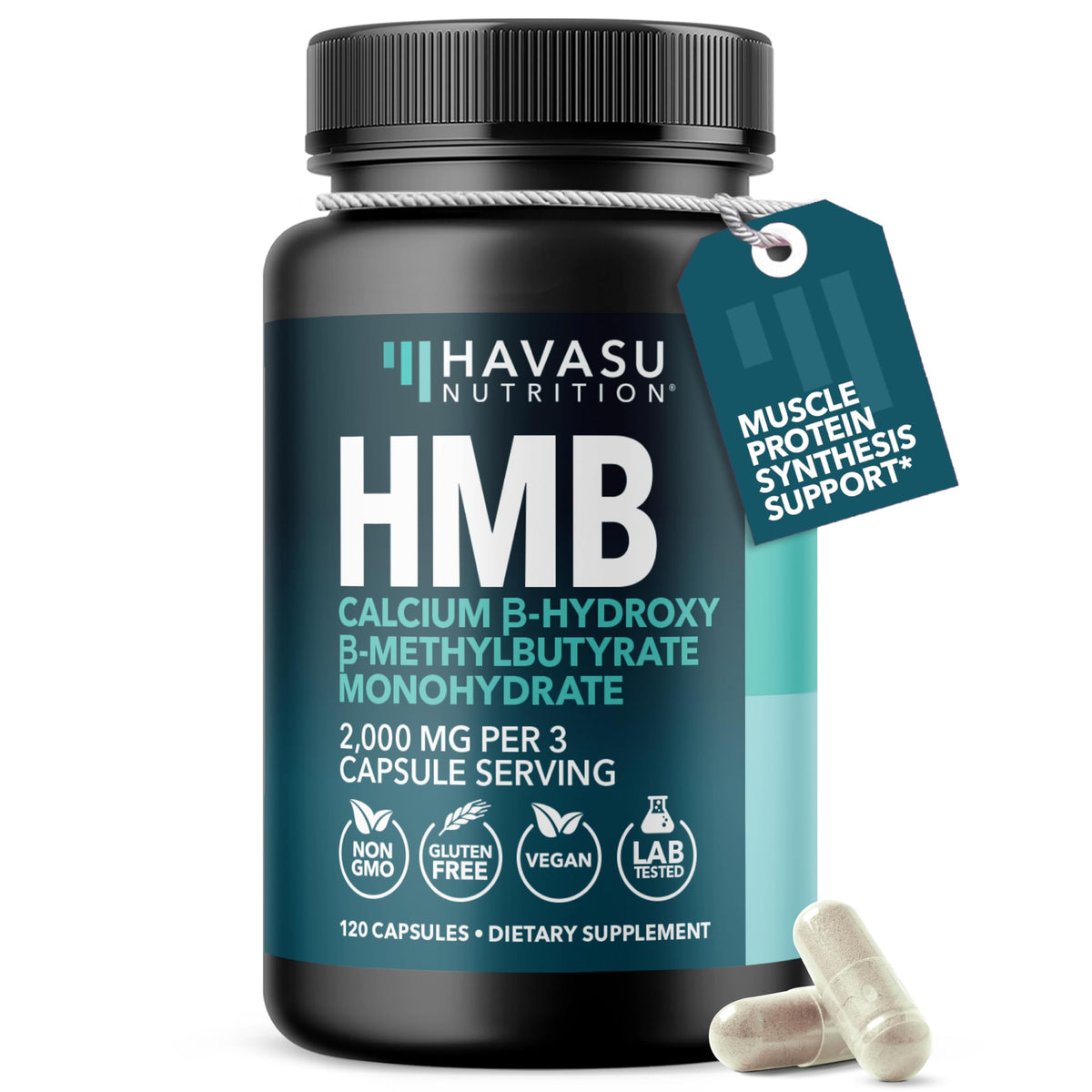 HMB Capsules 2000mg - HMB Supplements for Men and Women - Calcium B-Hydroxy B-Methylbutyrate Monohydrate - 120 Capsules - Supports Muscle Protein Synthesis - Vegan, Non-GMO, Gluten Free - 40 Servings