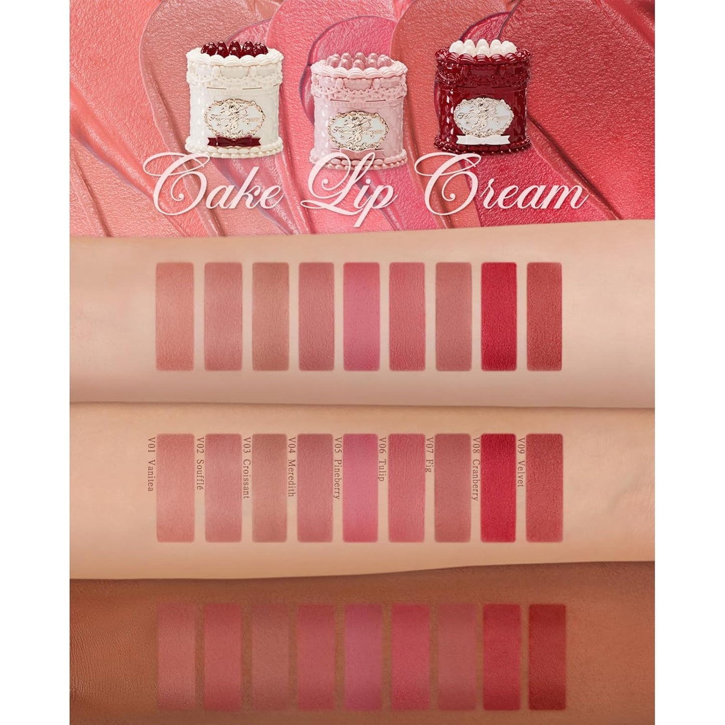 Flower Knows Strawberry Cupid Cake Lip Cream,Velvety-Smooth Matte Liquid Lipstick,Hydrating,Smudge-proof & Stain-Free Lip Stain(V07 Fig,0.17 Fl Oz)