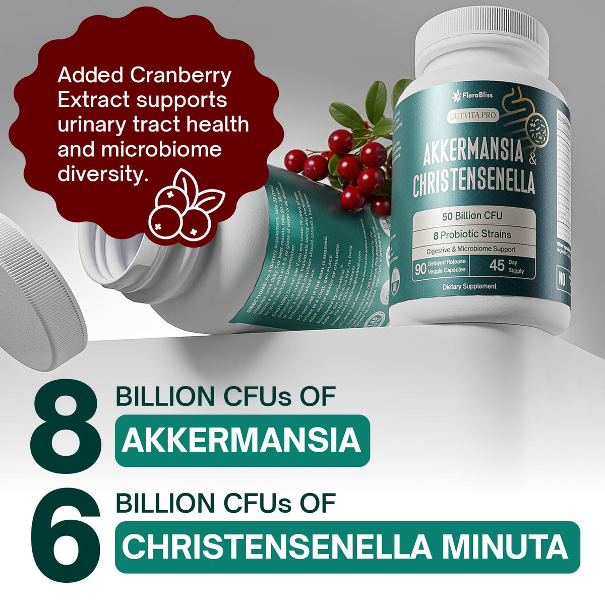 Christensenella & Akkermansia, 8 Probiotic Strains, 45-Day Supply