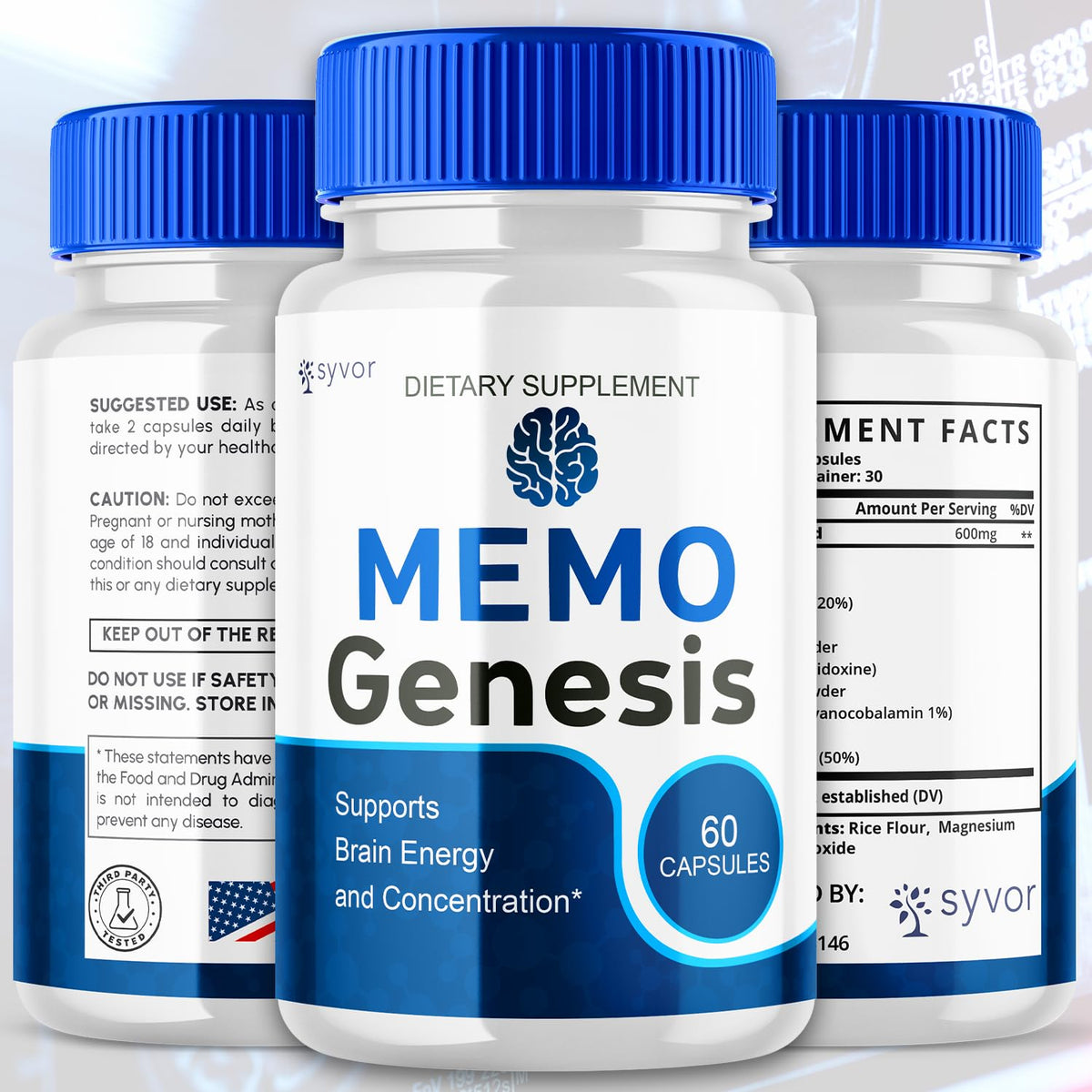 (2 Pack) Memo Genesis Capsules, Official Memogenesis Brain Health Support Pills with All Natural Ingredients, Advanced Brain Energy Supplement with Max Strength Vitamins for Women & Men (120 Capsules)