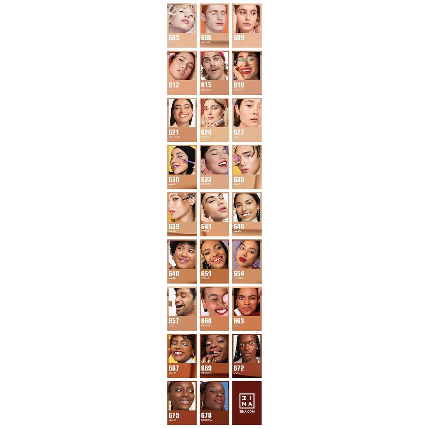 3INA The 24H Foundation 615-24H Long-Wearing Formula - Medium To High Buildable Coverage - Smooth Matte Finish - Expanded Shade Selection - Waterproof, Cruelty Free, Vegan Makeup - 1.01 Oz