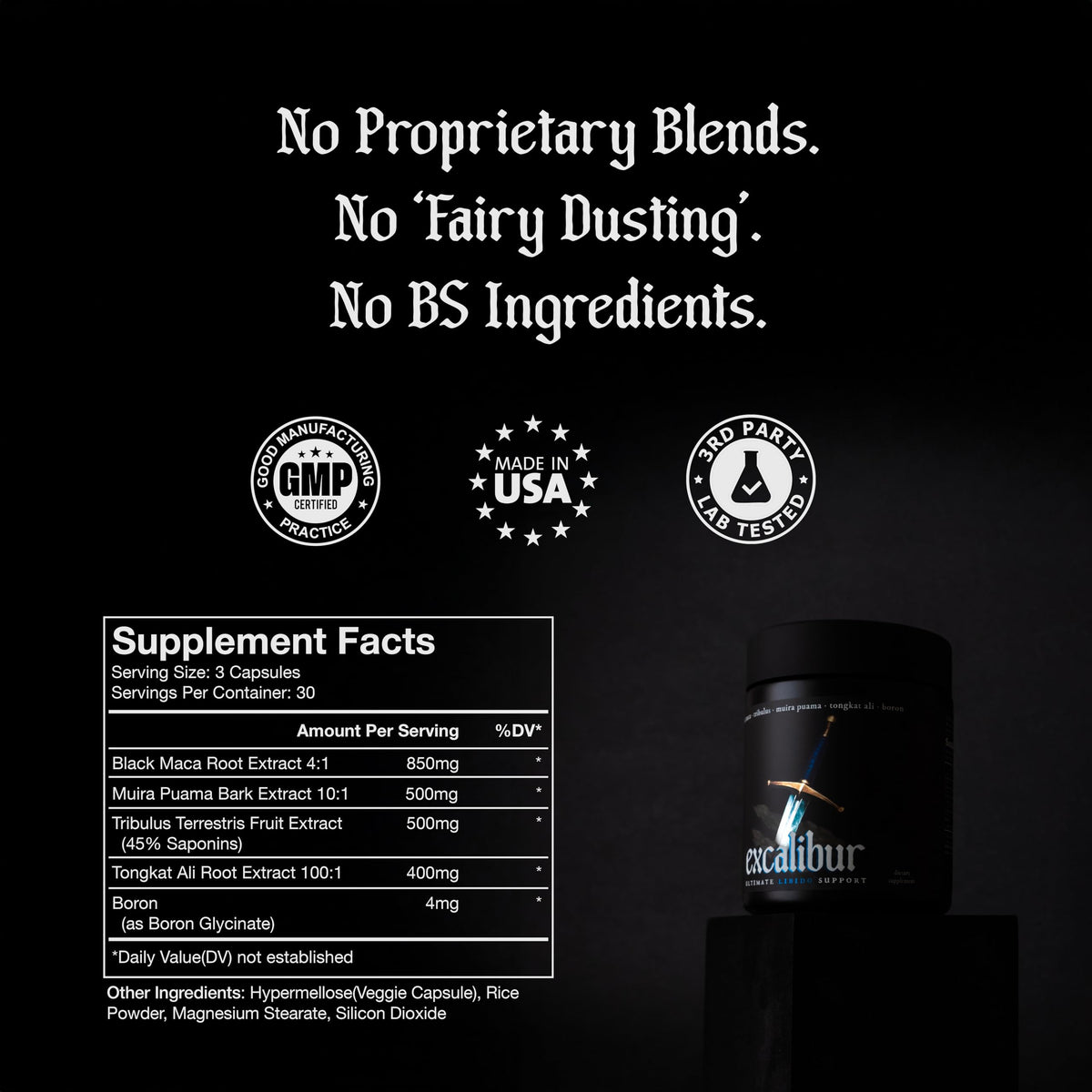Excalibur - Libido Booster | Testosterone, Hormone & Libido Support for Men | Black Maca, Muira Puama, Tribulus Terrestris, Tongkat Ali, & Boron | One Month Supply, Boost Drive, Desire, and Blood Flow