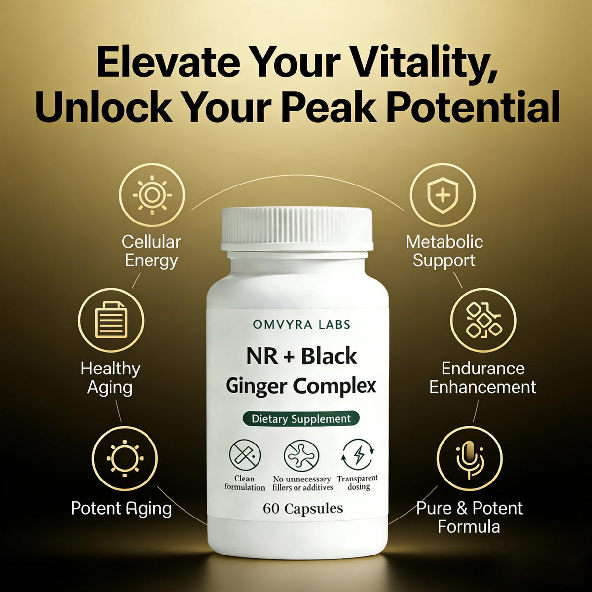 Omvyra Labs NR + Black Ginger Complex – 60 Capsules