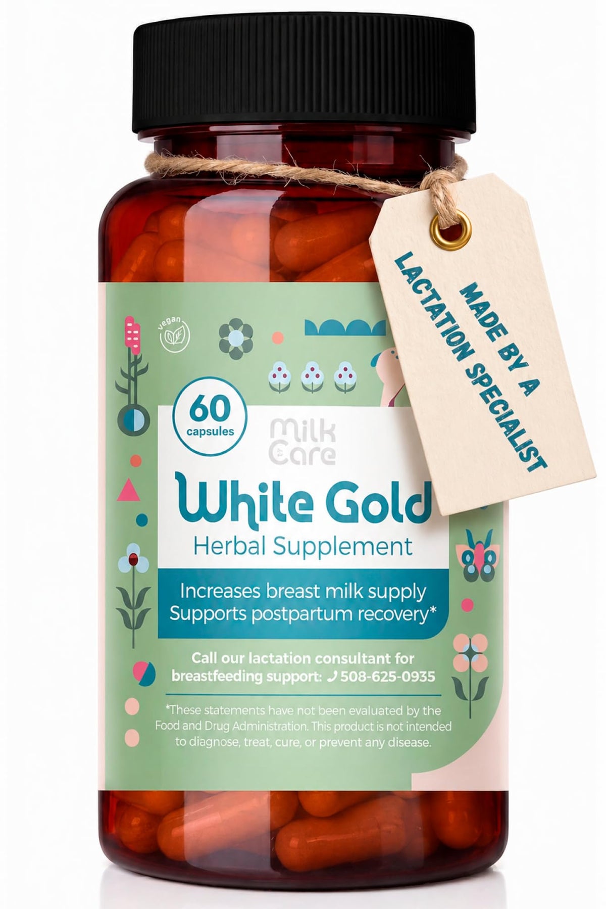 White Gold Lactation Supplement for Breast Milk Supply Increase & Flow – IBCLC-Formulated Breastfeeding Vitamins with Dong Quai Root, Shatavari, Milk Thistle – Fenugreek-Free – 60 Vegan Capsules