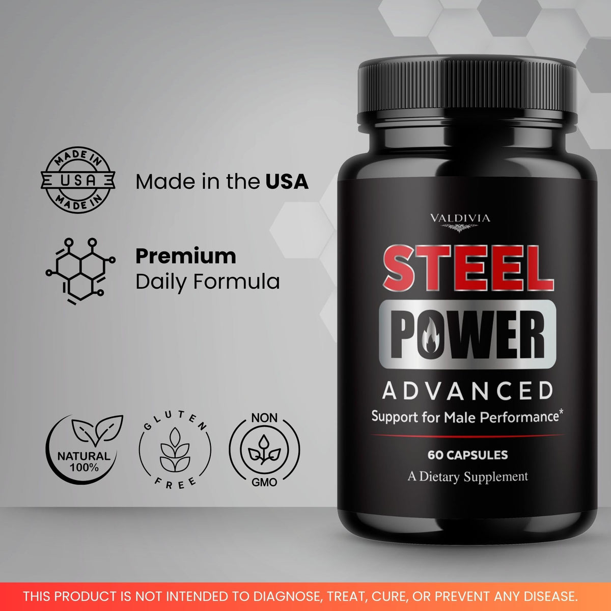 Valdivia SteelPower Capsules - Official Steel Power Supplement, Premium Formula, Natural Vitamins for Health & Wellness - 60 Capsules for 1 Month