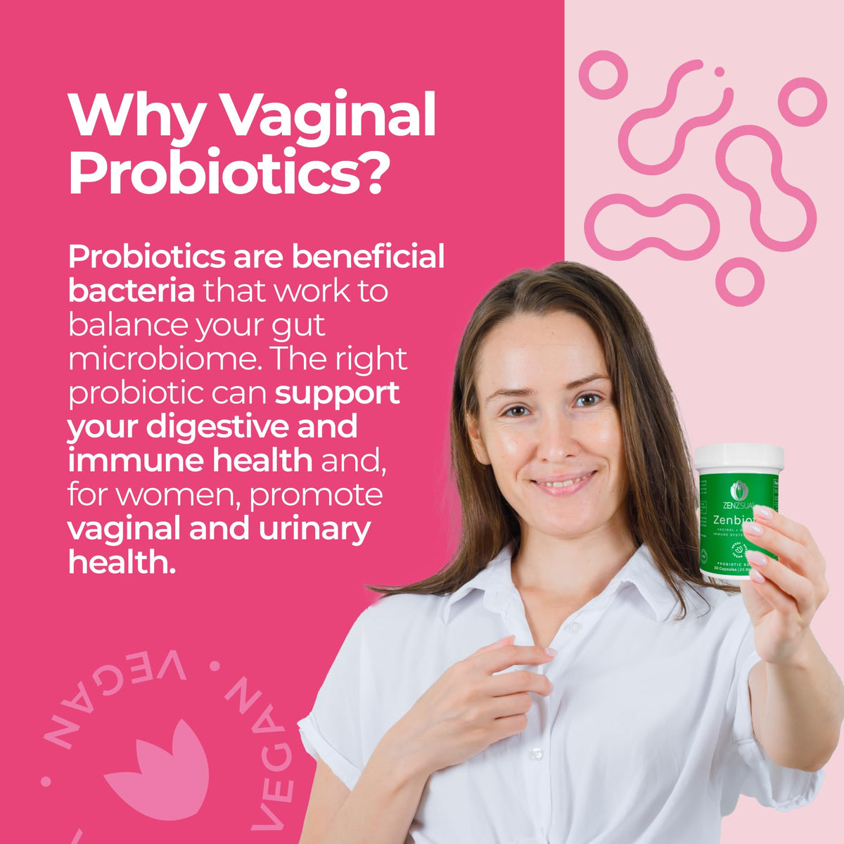 ZENZSUAL Zenbiotic Probiotics Support for Women – 25 Billion CFU, Vaginal Health & pH Balance Support, Odor & Yeast Control, Gut & Digestive Health, Urinary Comfort, Hormone Balance, 30 Vegan Capsules