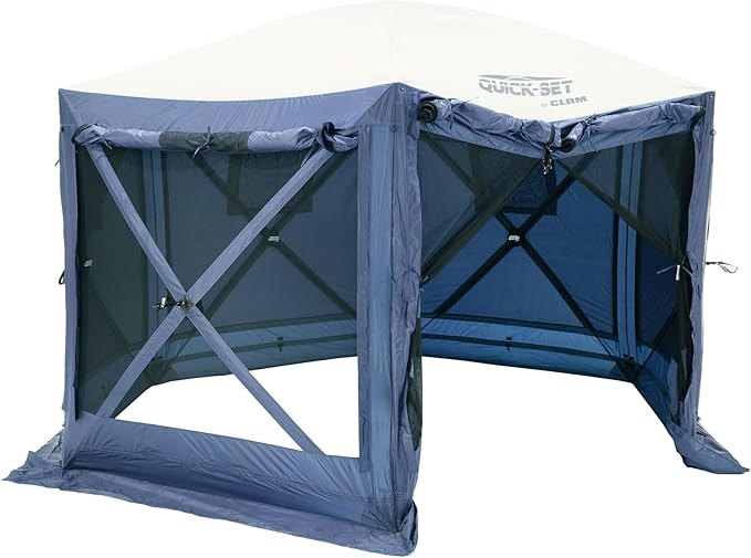 CLAM Pop Up Screen Tent, Outdoor Camping Gazebo Canopy, Pavilion, 12.5', Blue