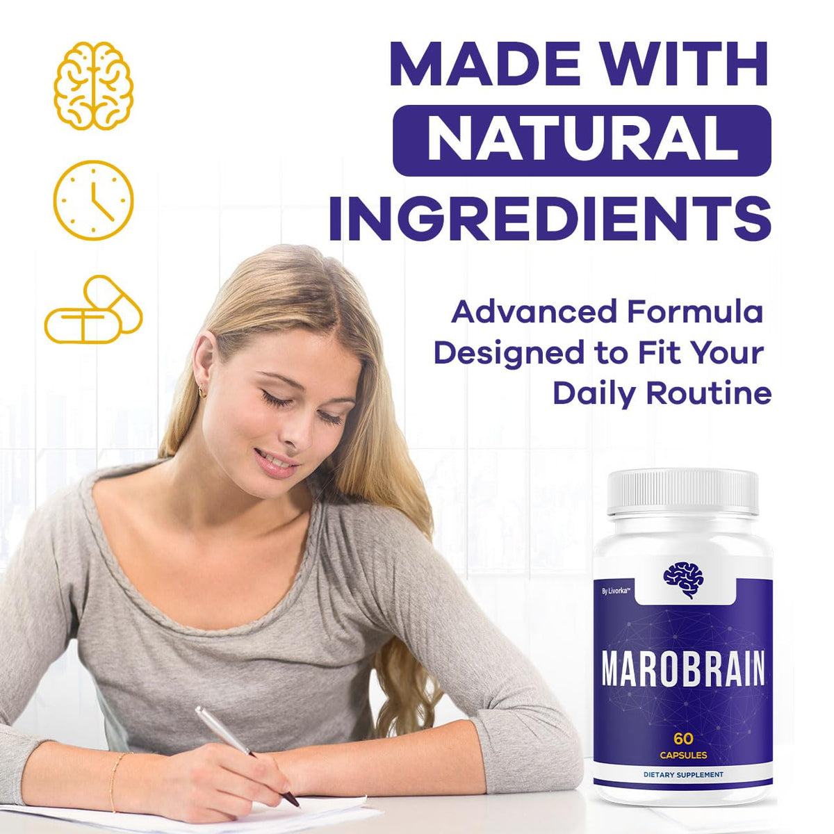 (2 Pack) Marobrain Capsules - Official Marobrain Supplement Pills Daily Support Brain & Mermory Focus, All Natural Advanced Premium Formula for Overall Health & Wellness, 120 Capsules for 2 Months