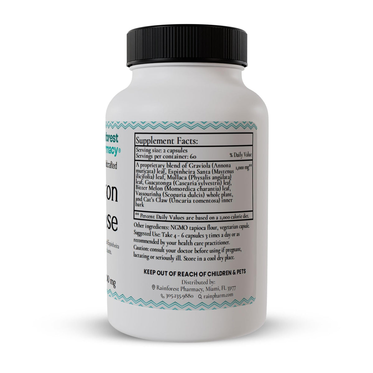 Rainforest Pharmacy N-Tense Soursop Graviola Capsules 500mg | Wildcrafted Graviola Plus 7 Amazon Rainforest Herbs to Supports Normal Cellular Health| 120 Vegetarian Capsules