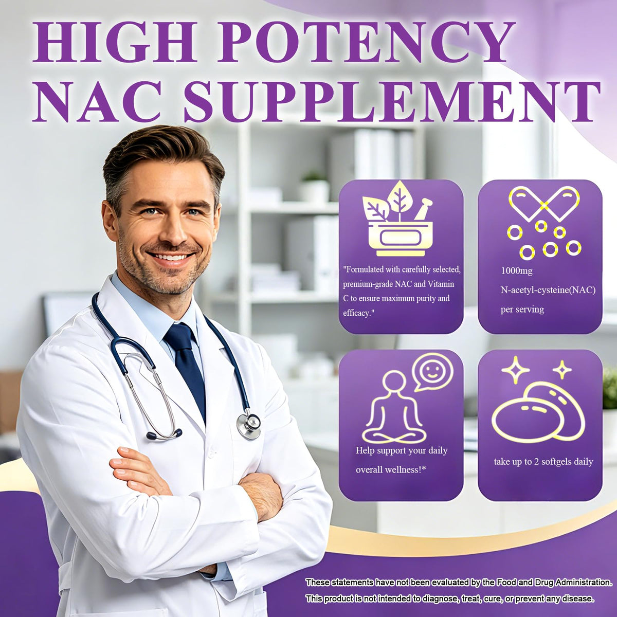 Nac Supplement N-Acetyl Cysteine, Fast Absorb Liposomal Nac 1000mg Softgels