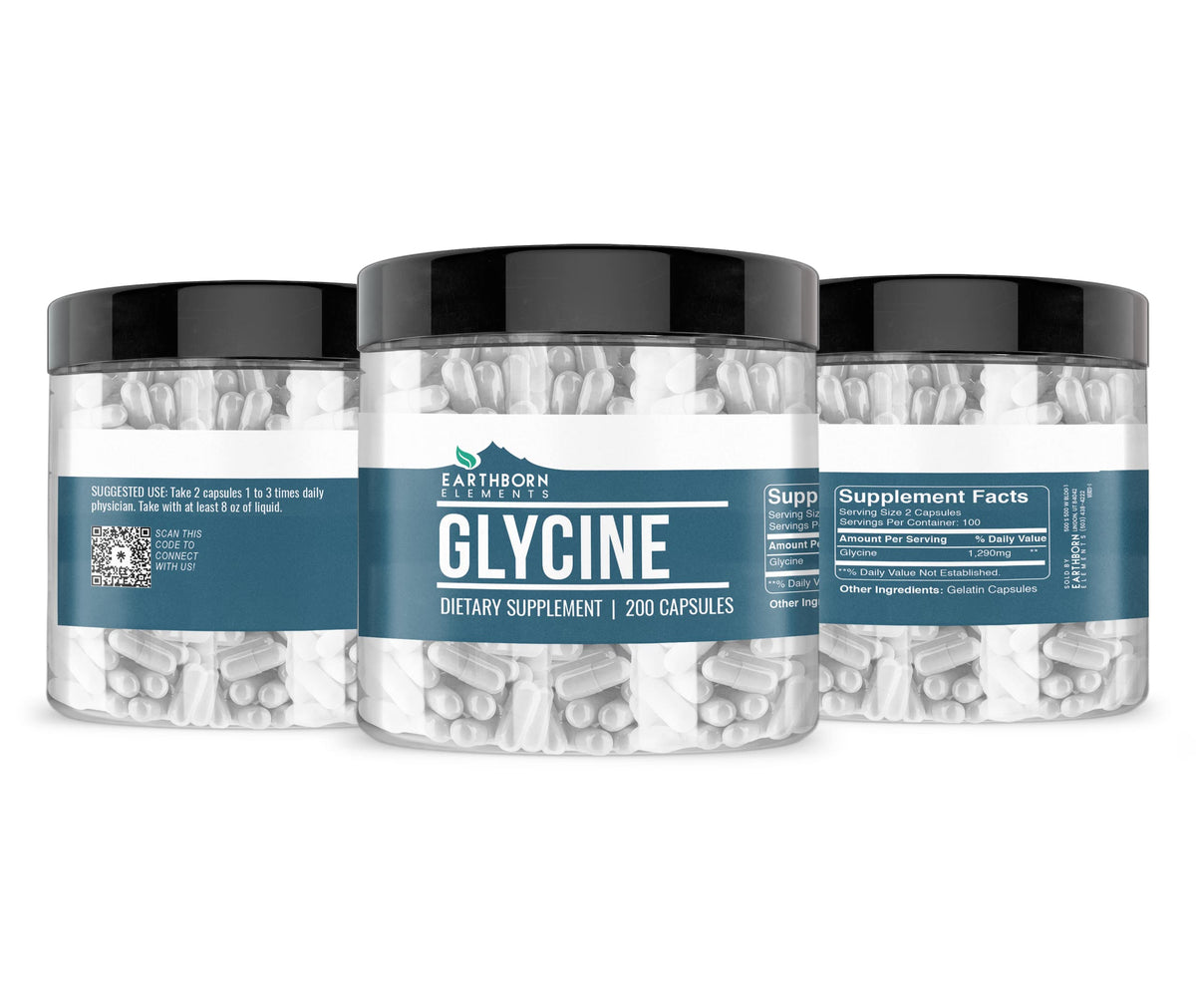 Earthborn Elements Glycine 200 Capsules, Pure & Undiluted, No Additives