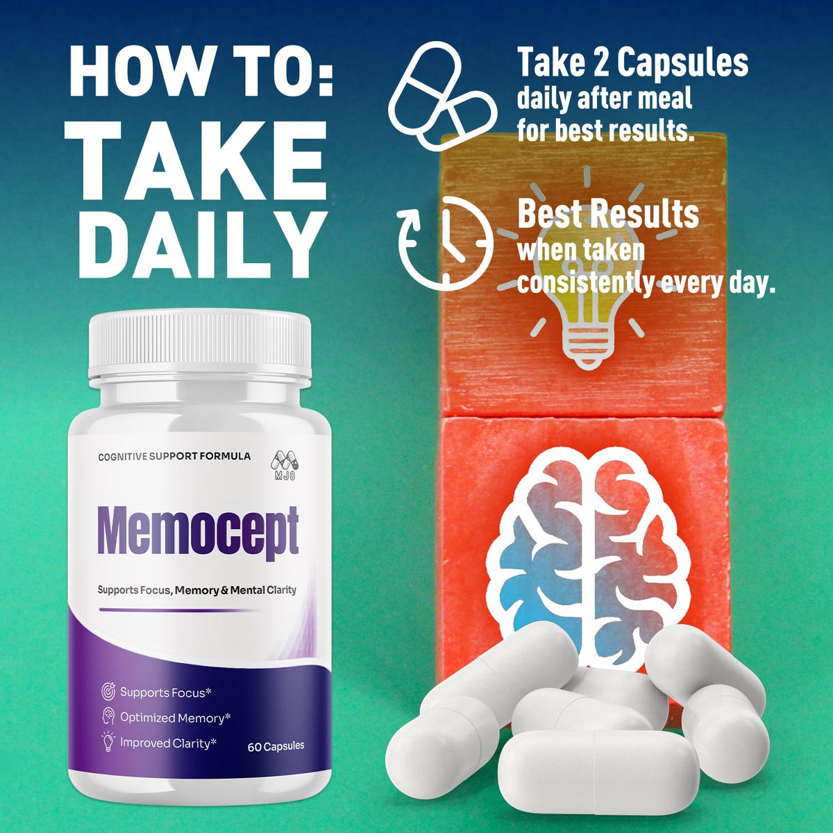 (2 Pack) Memocept Capsules, Official Memocept Pills with All Natural Ingredients, Advanced Vitamin Supplement Pills Supporting Health & Wellness, Max Strength Formula Crafted in the USA (120 Capsules)