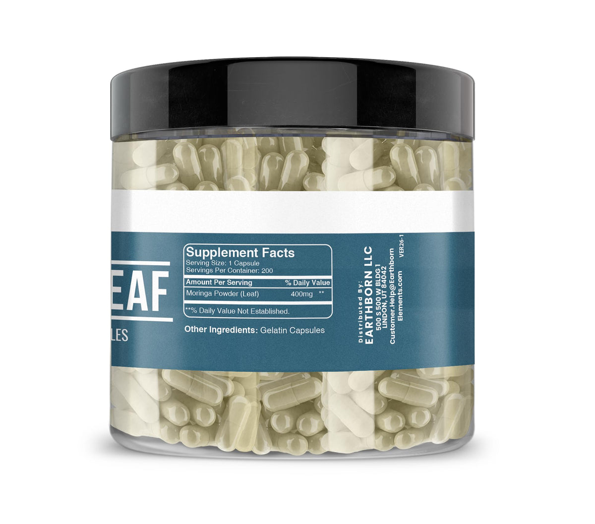 Earthborn Elements Moringa 200 Capsules, Pure & Undiluted, No Additives