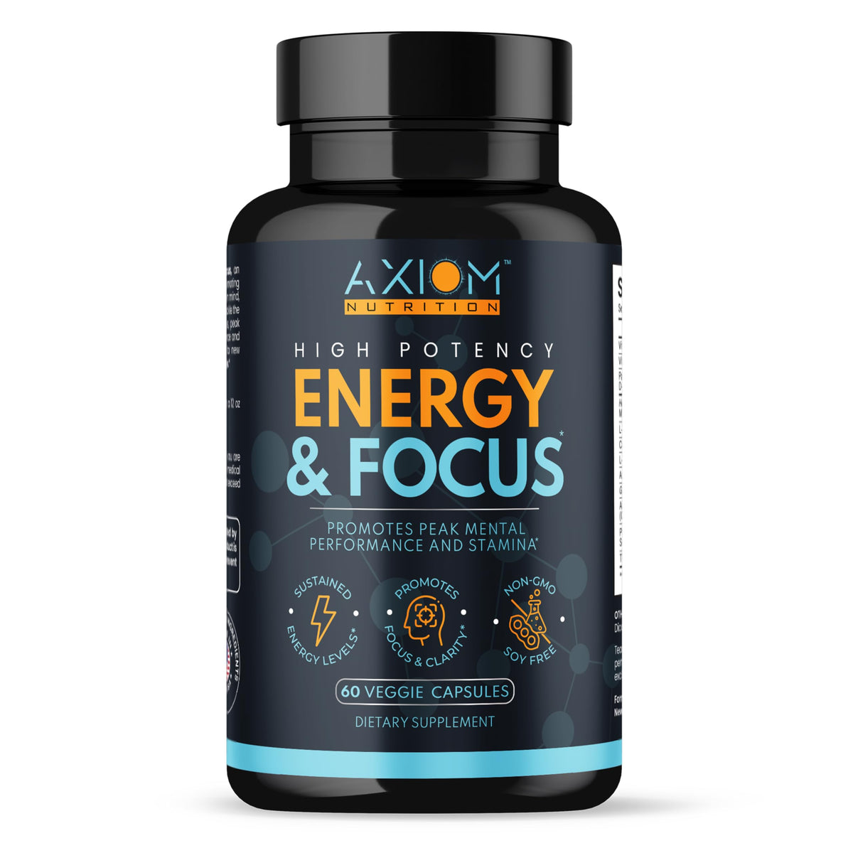 Axiom Nutrition Energy and Focus - Extra Strength 200mg Caffeine and Lions Mane Mushroom Supplement, 60 Capsules - with Alpha GPC, L-Theanine, L-Tyrosine to Support Brain Function and Concentration
