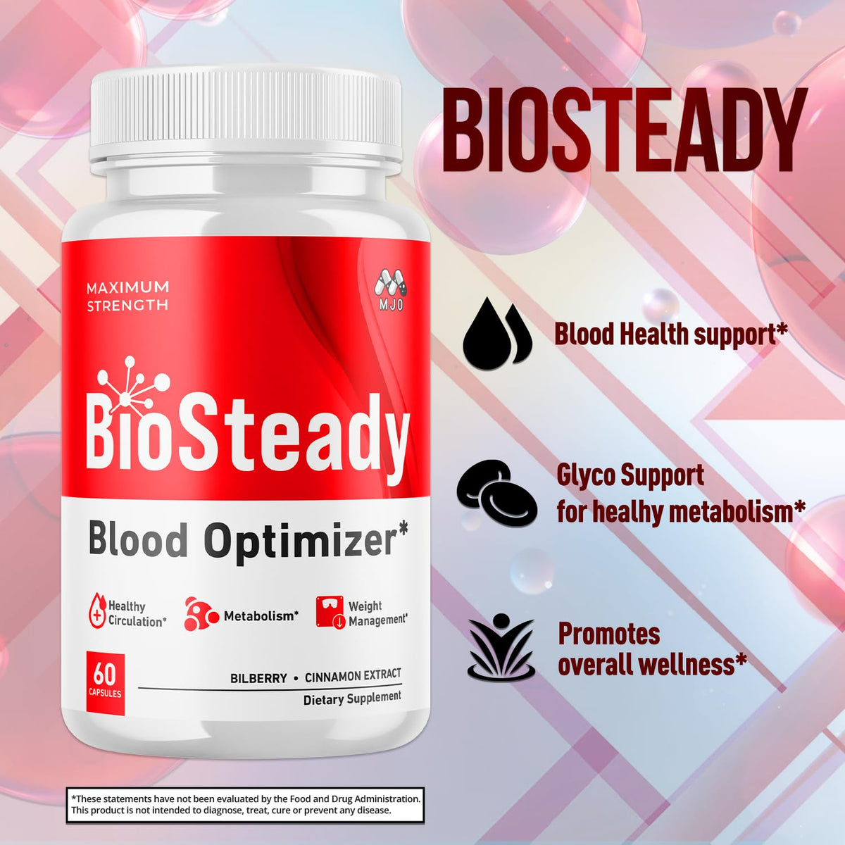 (2 Pack) Biosteady Blood Optimizer Capsules, Official Bio Steady Pills with All Natural Ingredients, Biosteady Advanced Health & Wellness Supplement with Maximum Strength Multivitamins (120 Capsules)