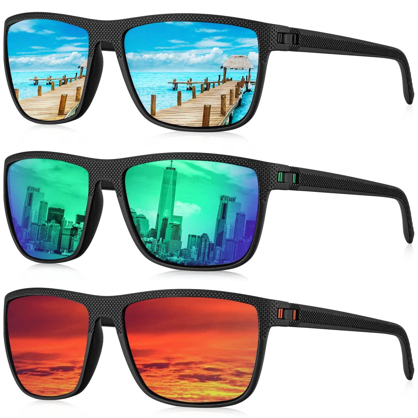 KALIYADI Polarized Sunglasses Men, Lightweight Mens Sunglasses Polarized UV Protection Driving Fishing Golf (Ice Blue/Green/Red