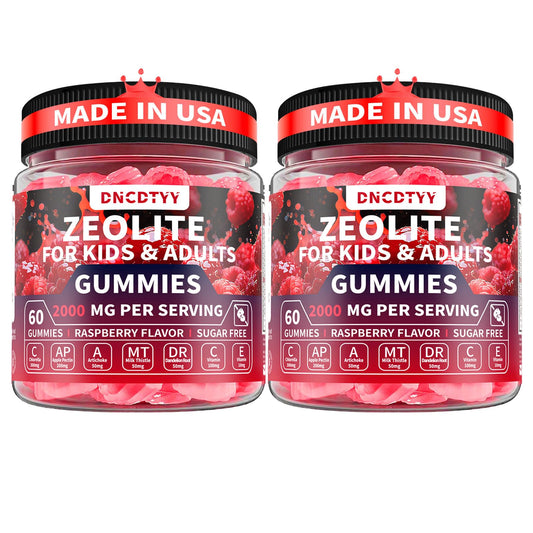 Zeolite Detox for kids & Adult Sugar Free Zeolite Detox Gummies with Chlorella, Apple Pectin, Artichoke, Milk Thistle, Dandelion, Vitamin C & E for Immune & Gut 60 Counts Raspberry Flavor, 2 Packs