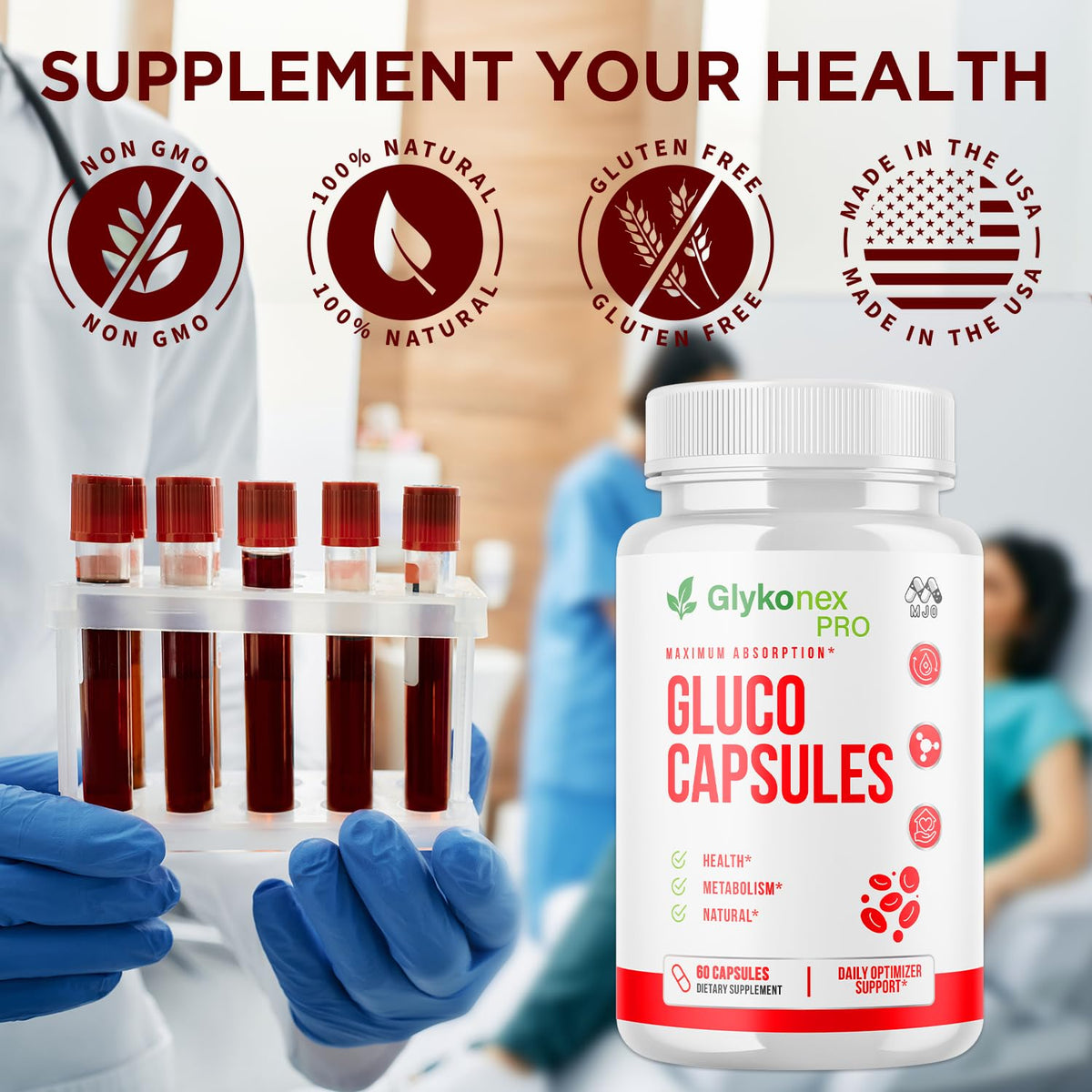(5 Pack) Gluco Capsules, Official Glykonex Pro Gluco Pills with All Natural Ingredients, Maximum Strength Glykonix Supplement Vitamins Supporting Optimal Wellness and Health Naturally (300 Capsules)