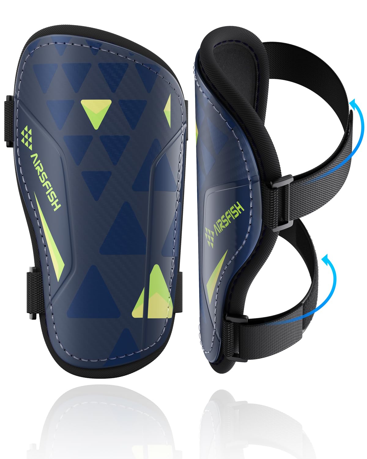 Shin Guards Soccer Kids Youth, CE Certified AirsFish Shin Guard Protection Gear for 2-18 Years Old Boys Girls Teenagers High Impact Resistant Comfortable 1 Pair (Navy, XX-Small)
