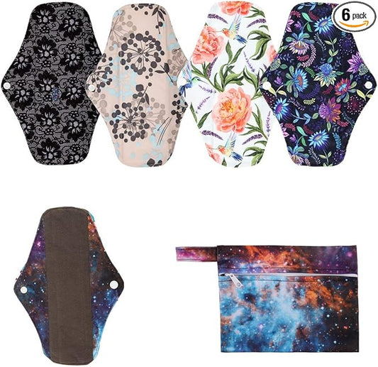 5 Cloth Menstrual Pads 1 Wet Bag M Panty Liners Reusable Washable (Solar System, M Panty Liners)