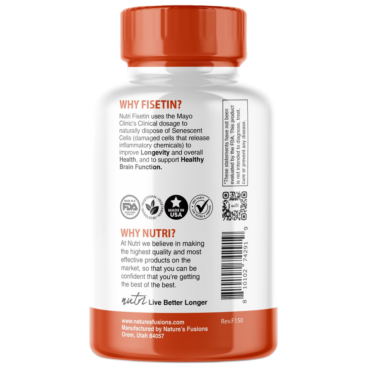 Nutri Fisetin 500mg 32 Count - Clinical Dosage - Fisetin Supplements - Powerful Senolytic Activator, Antioxidant, Heart Support - Natural Polyphenols - Capsules - 3rd Party Tested - GMP Certified