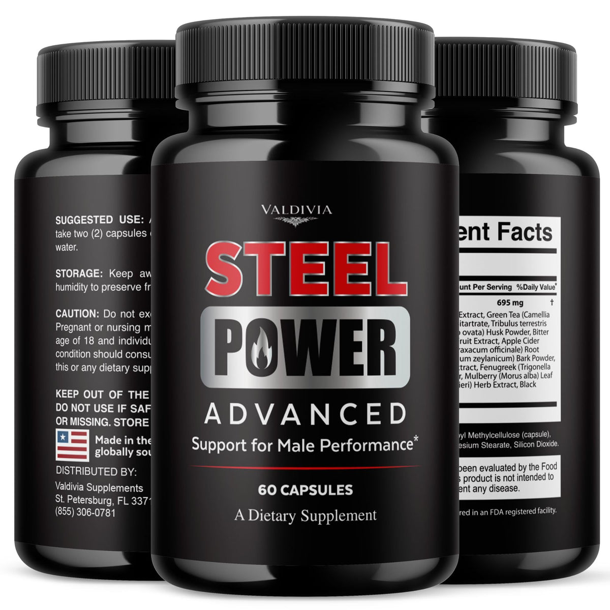 Valdivia SteelPower Capsules - Official Steel Power Supplement, Premium Formula, Natural Vitamins for Health & Wellness - 60 Capsules for 1 Month