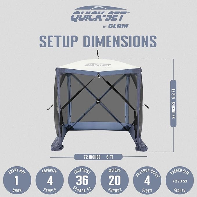 CLAM Pop Up Screen Tent, Outdoor Camping Gazebo Canopy, Traveler, 6' x 6', Blue