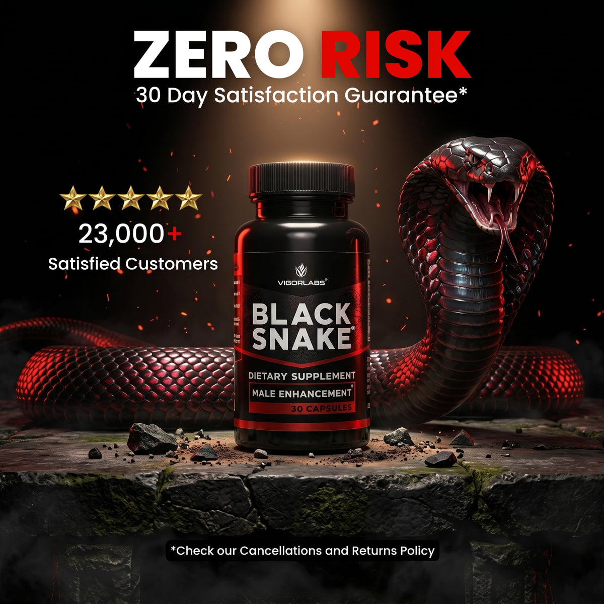 Vigor Labs Black Snake Male Enhancement Capsules (30 Capsules), Boosts Blood Flow, Size and Hardness. Powerful Proprietary Blend of Natural Ingredients. Made in The USA