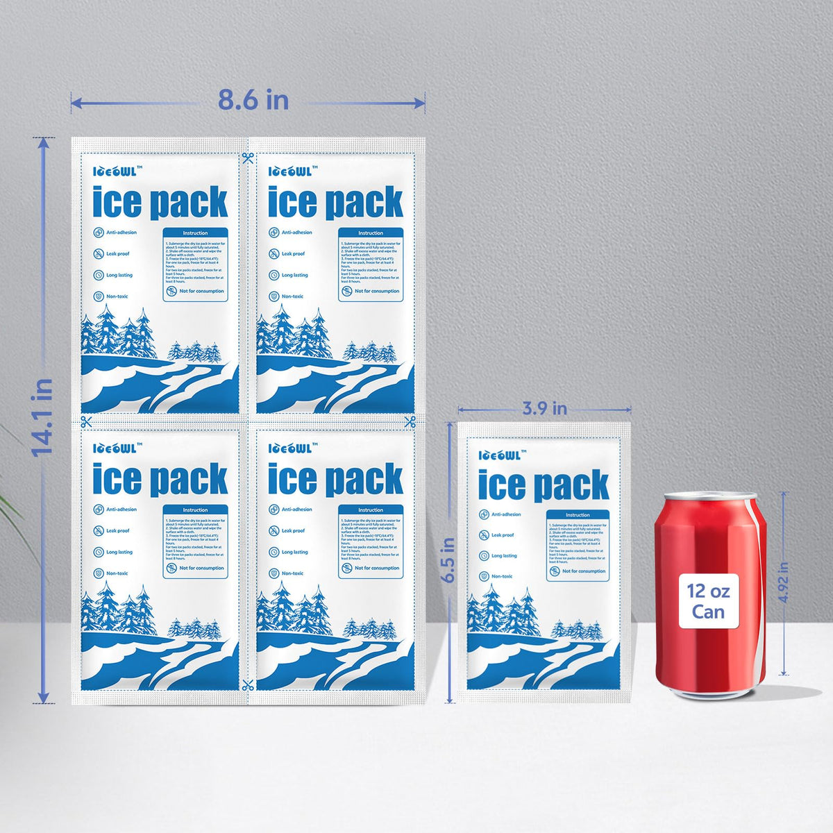 ICE OWL Dry Ice Packs for Shipping Non-Stick for Food Double-Sided Absorption TUV and SGS Tests Long Lasting Shipping Cold Packs 10 Sheets 14"x8.7" 10x4 for Coolers Lunch Bags Cells