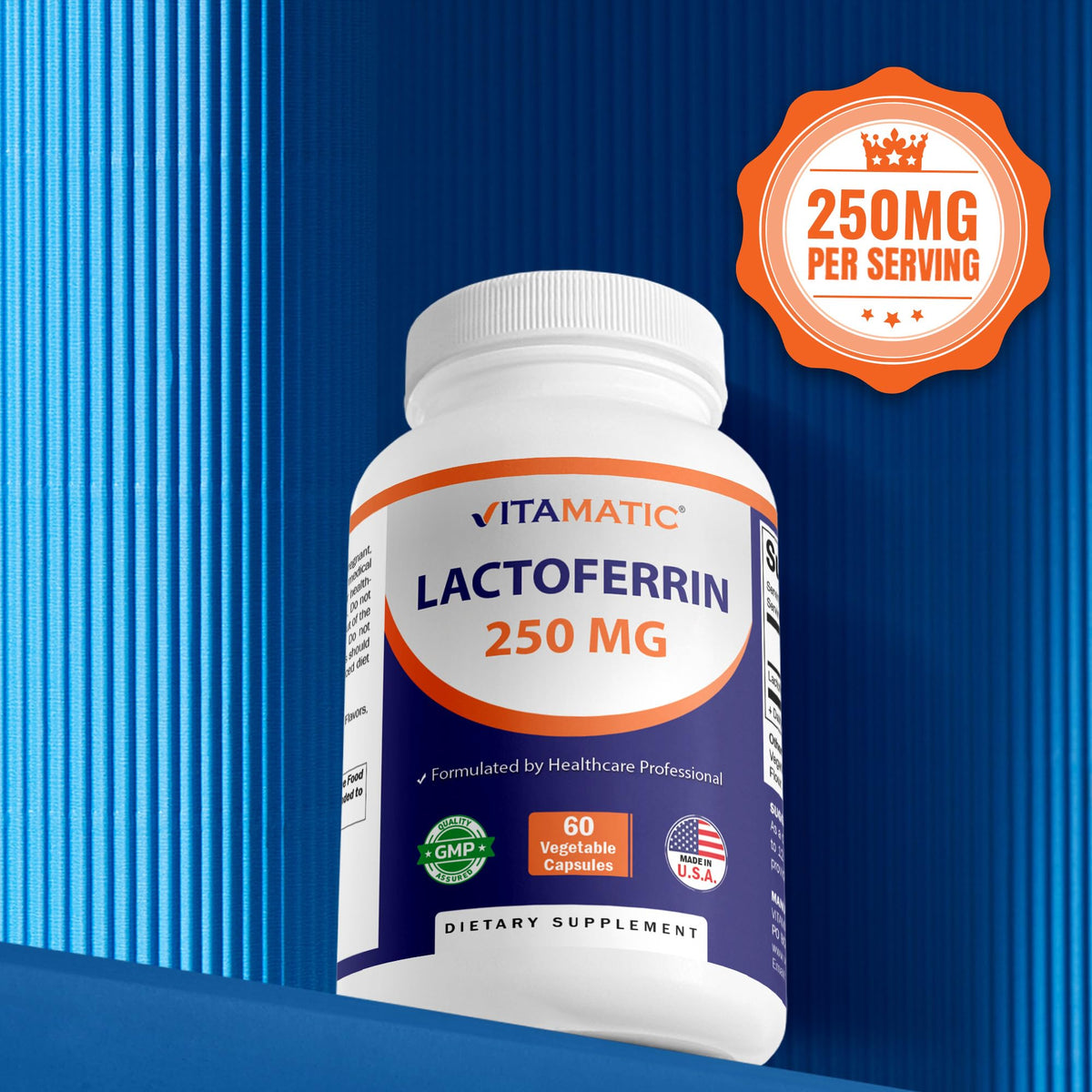 Vitamatic Lactoferrin 250mg – 60 Vegetable Capsules - 2 Pack Promotes Healthy Immune Function*