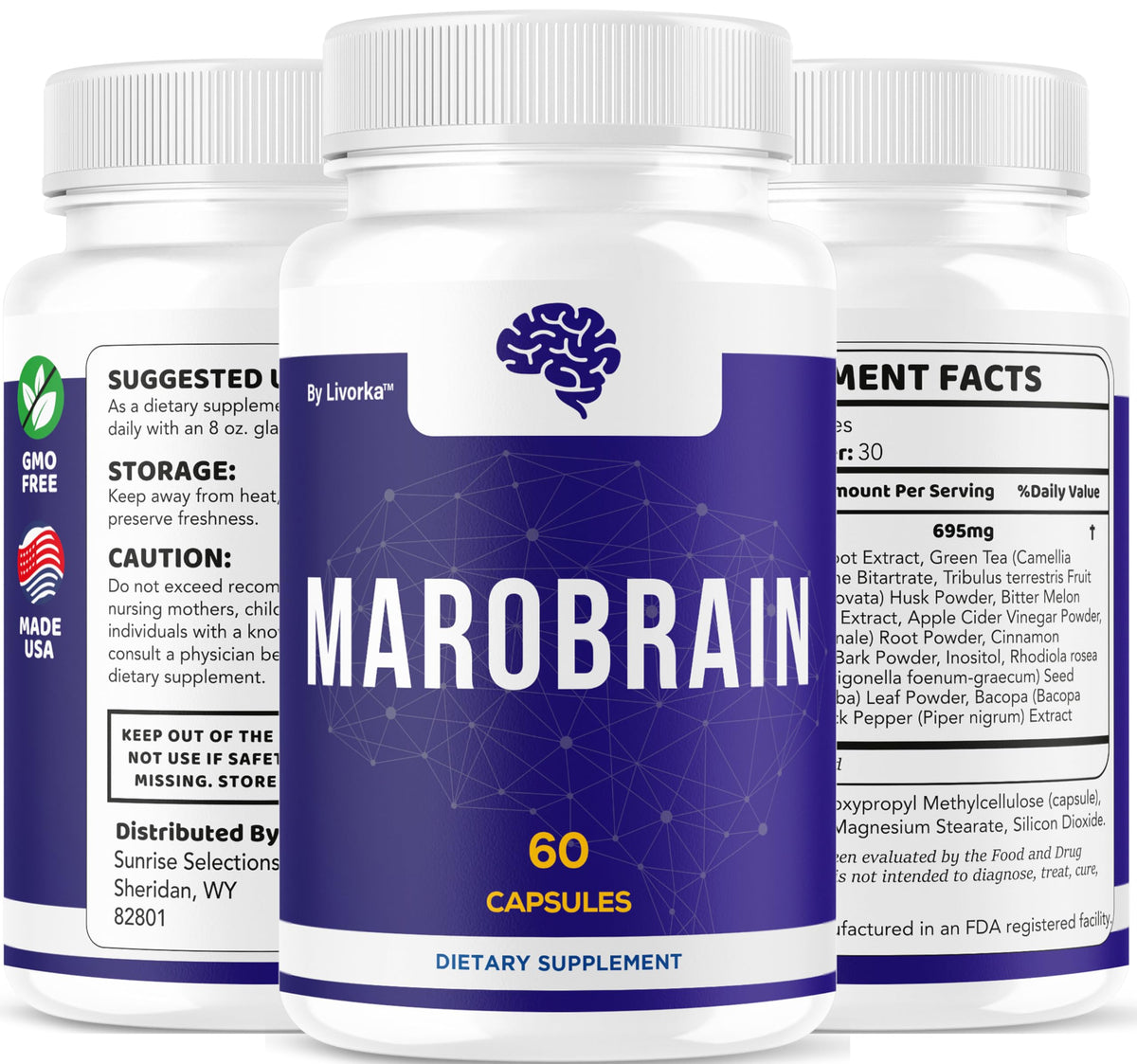 (2 Pack) Marobrain Capsules - Official Marobrain Supplement Pills Daily Support Brain & Mermory Focus, All Natural Advanced Premium Formula for Overall Health & Wellness, 120 Capsules for 2 Months