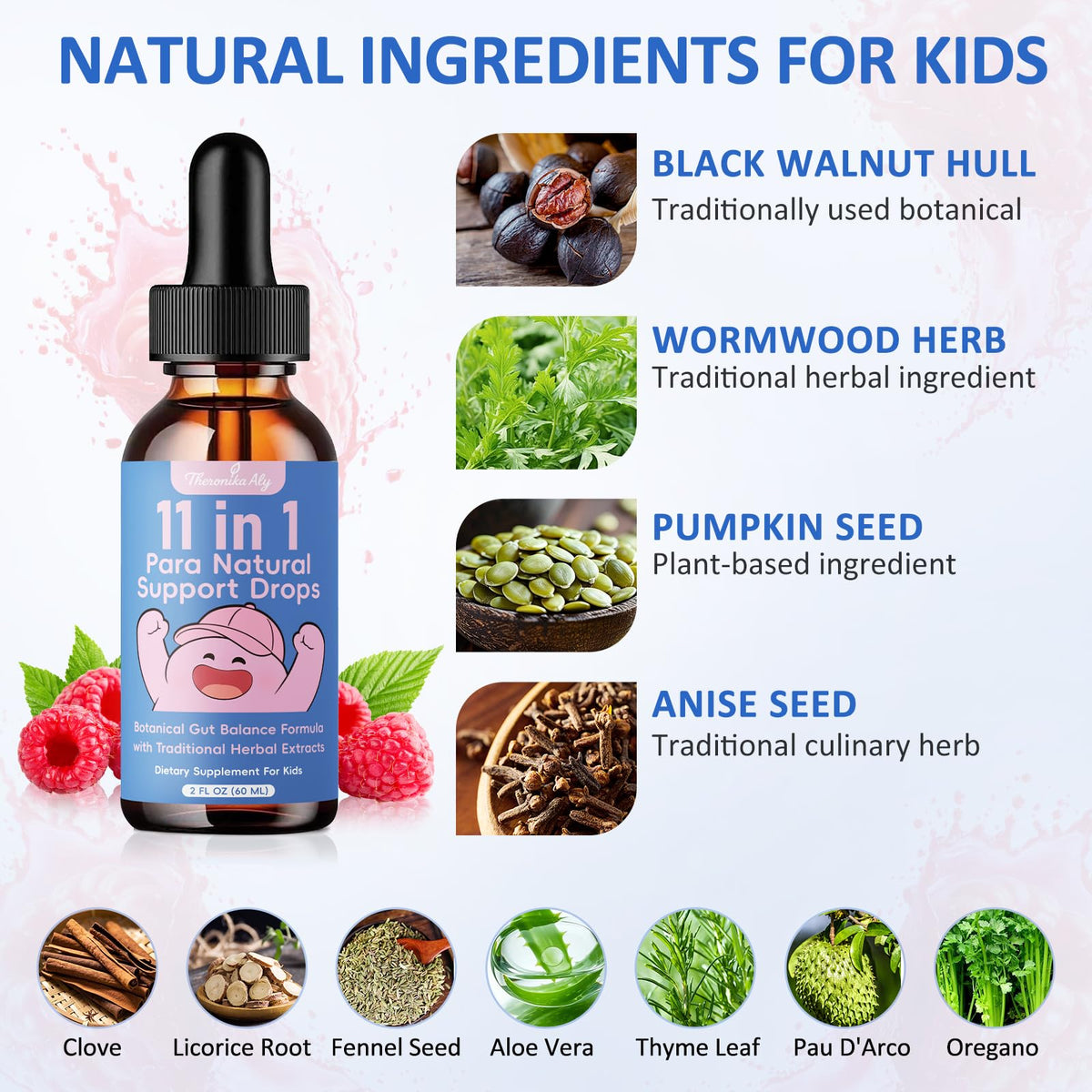 Theronika Aly Parasite Cleanse for Humans & Kids – Advanced Herbal Blend with Black Walnut, Wormwood, Clove, Digestive & Gut Balance Support, Alcohol-Free Liquid Drops, 30 Servings