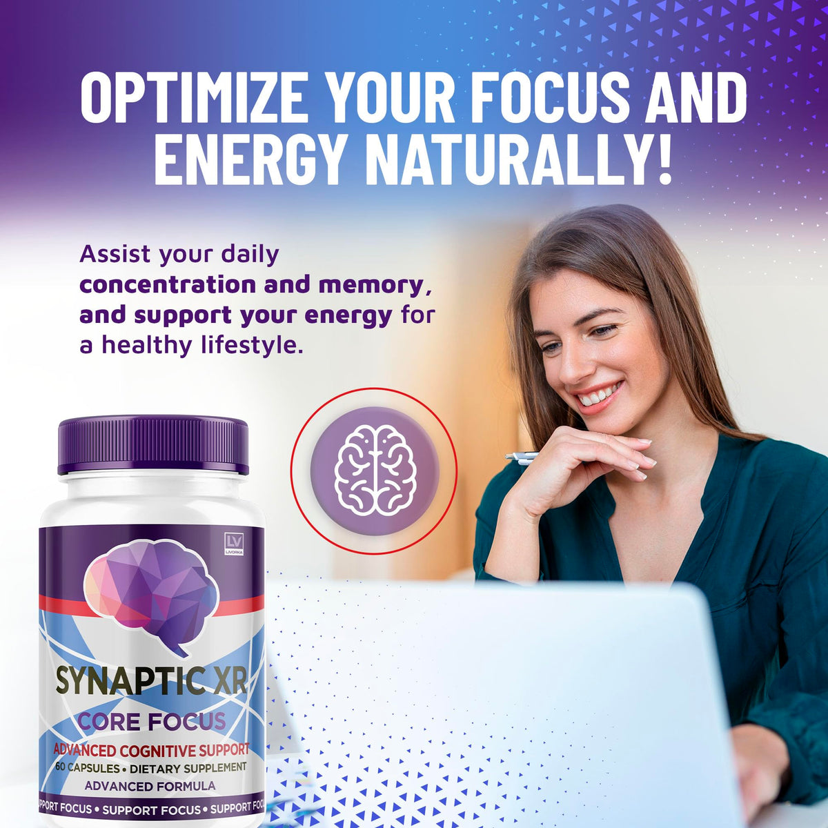 (2 Pack) Synaptic XR Capsules, SynapticXR, Synaptic XR Core Focus, Synaptic XR Brain Caps, Synaptic XR, Brain Synaptic XR, Synaptic XR Advanced Formula 120 Capsules for 2 Months
