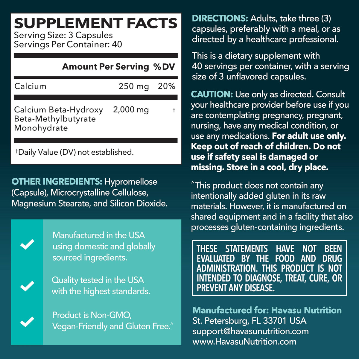HMB Capsules 2000mg - HMB Supplements for Men and Women - Calcium B-Hydroxy B-Methylbutyrate Monohydrate - 120 Capsules - Supports Muscle Protein Synthesis - Vegan, Non-GMO, Gluten Free - 40 Servings