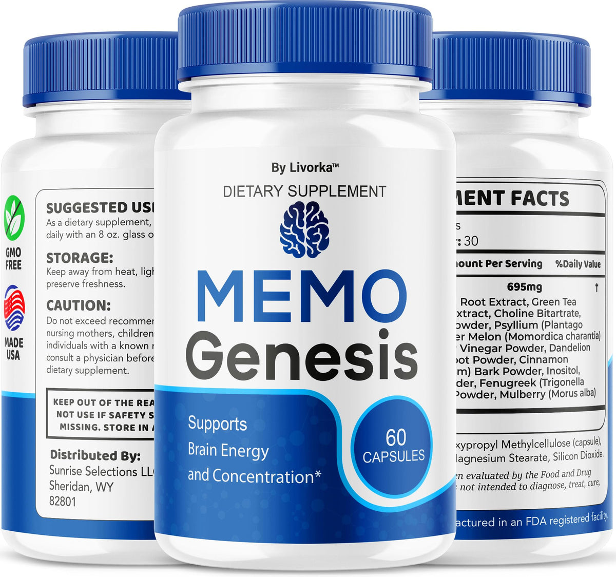 (2 Pack) Memo Genesis Capsules - Original MemoGenesis Brain Health Daily Support Pills Natural Advanced Formula Cognitive Health & Function to Help Maintain Clarity Focus, 120 Capsules for 2 Months