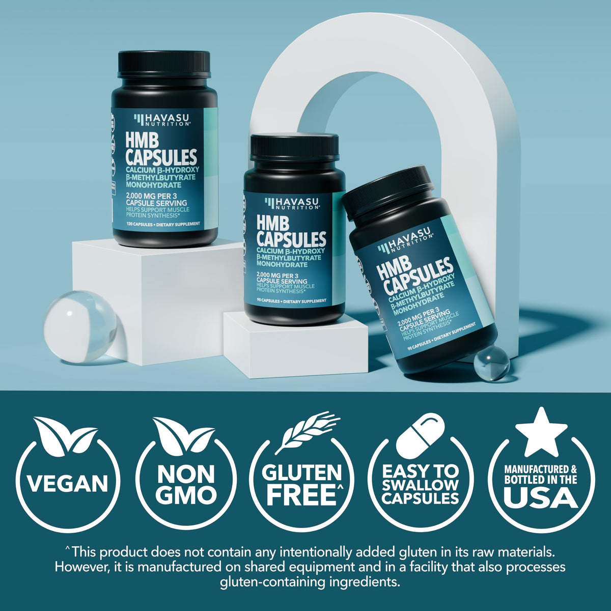 HMB Capsules 2000mg - HMB Supplements for Men and Women - Calcium B-Hydroxy B-Methylbutyrate Monohydrate - 120 Capsules - Supports Muscle Protein Synthesis - Vegan, Non-GMO, Gluten Free - 40 Servings