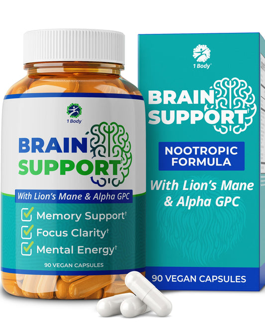1 Body Brain Supplement – Nootropic Brain Booster with Alpha GPC, Ginkgo & Bacopa – 90 Vegan Capsules – Memory Supplement for Brain Support, Focus Pills, Brain Fog Supplements for Women and Seniors