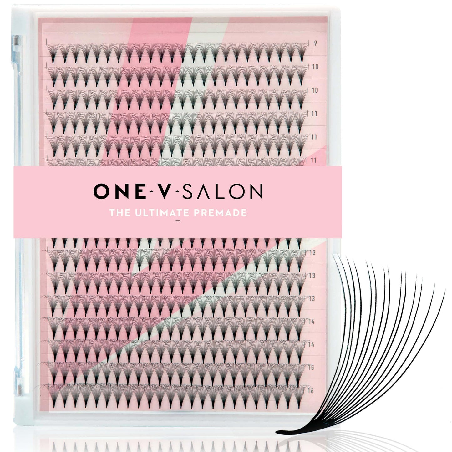 One V Salon, Professional Use Premade Fans, 384 Fans 14D 0.05 - C Curl - 9mm - 16 mm