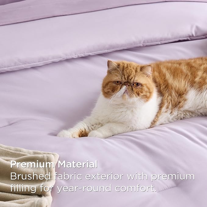 Bedsure King Comforter Set Grayish Purple, 8 Pieces Prewashed King Size Bed in a Bag with Soft Fleece Bed Blanket, Down Alternative Bedding Set for All Seasons, Sheets, Pillowcases & Shams