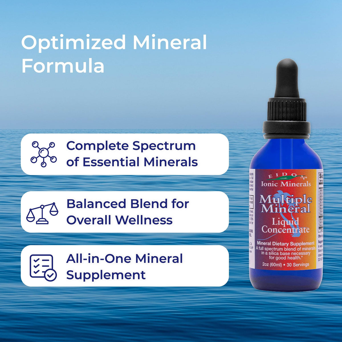 Eidon Multiple Minerals Supplement - Ionic Trace Mineral Drops for Water, with Zinc, Potassium, Chromium, & Magnesium, Liquid Vitamins, Sugar Free & Bioavailable, for Men & Women - 2 oz, 2 Pack