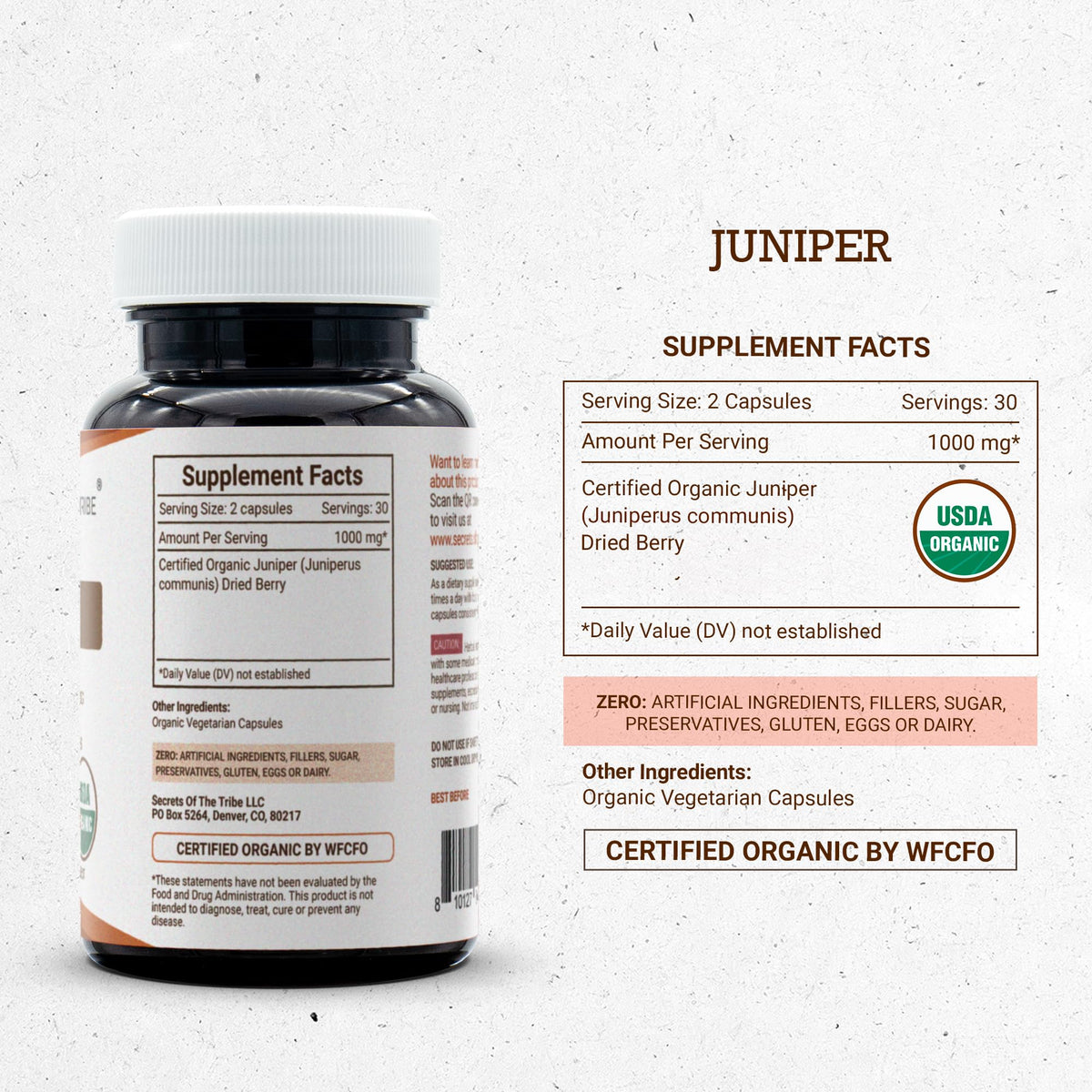 Secrets of the Tribe Juniper USDA Organic 60 Capsules | Made with Vegetarian Capsules and Certified Organic Juniper (Juniperus communis) Dried Berry (60 Capsules)
