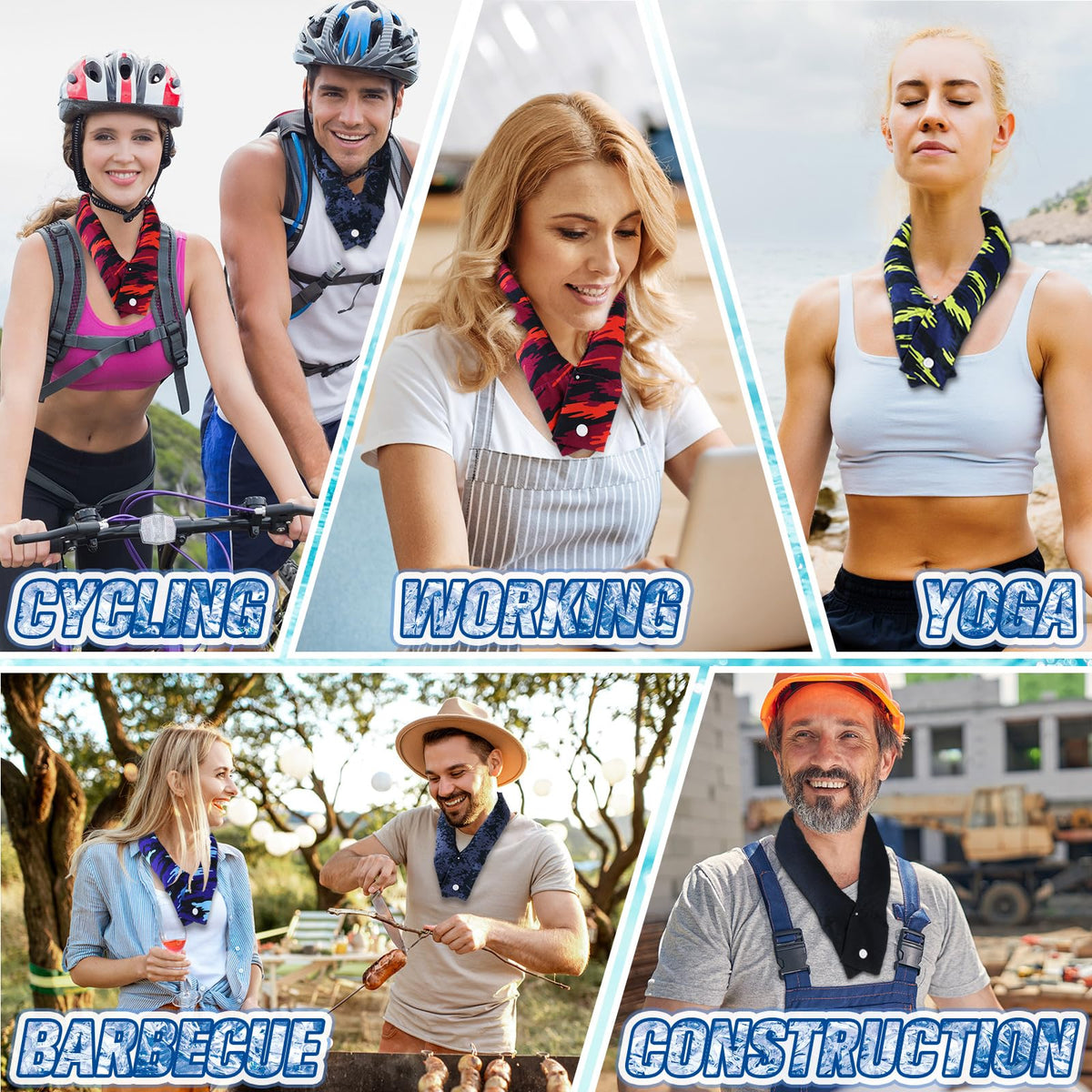 Tarpop 15 Pieces Cooling Neck Wraps Bulk Camo Ice Cooling Bandana Reusable Cooler Scarf Tube for Hot Weather Outdoor Fishing Running
