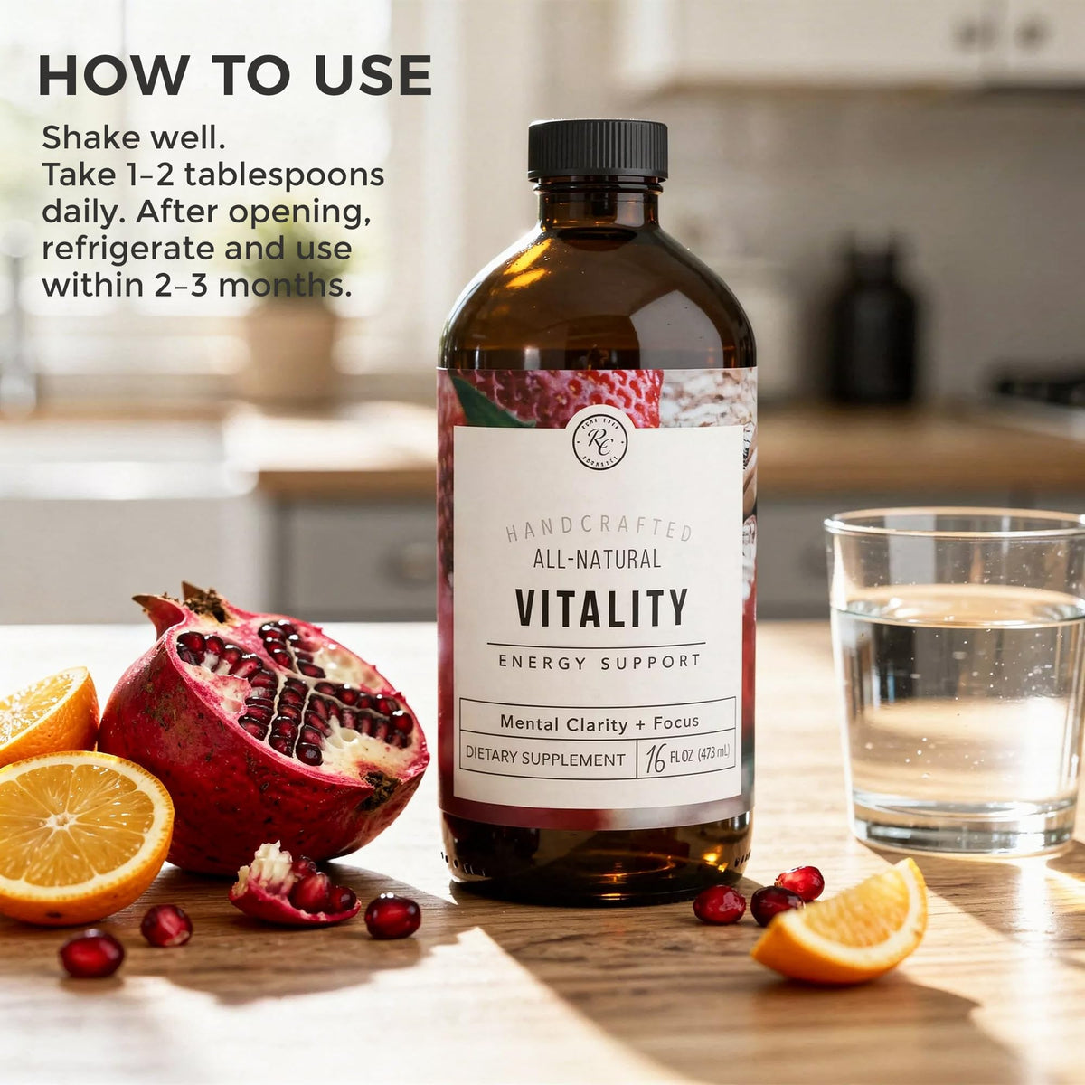 Rowe Casa Organics Vitality Energy Support with Strawberries, Guarana & Rhodiola Extract – Botanical Caffeine Liquid Vitamins for Daily Energy & Vitality – Adults – 16 Fl Oz